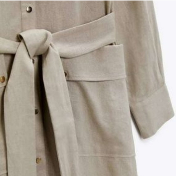 NWT. Zara Midi Linen Blend Dress Pockets long sleeve Sz S - Picture 6 of 9